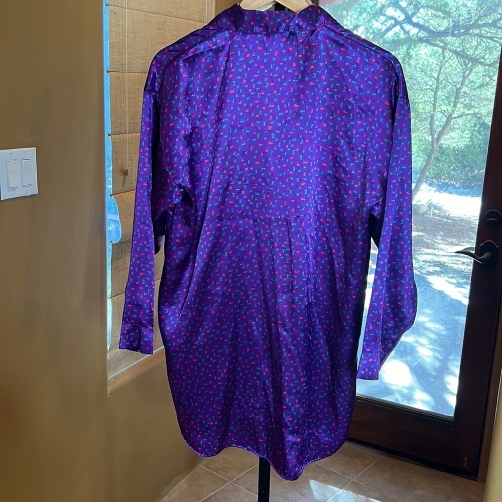 Vtg Victoria Secret Gold Label Purple Satin Silky Button Down Sleep Shirt P/S - Picture 4 of 4